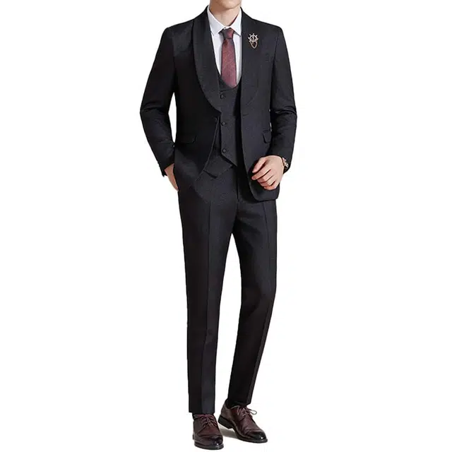 艾梵斯贝 轻奢高级感商务休闲西服青果领韩版日常通勤百搭婚前礼服简约时尚潮流优雅气质格调感职场正装绅士西装套装 男款