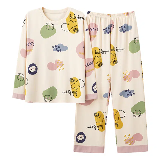 俏霓桐 秋冬季圆领纯棉卡通可爱青少女学生时尚舒适长袖长裤可外穿家居服睡衣套装 女款