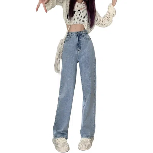 如续 复古高腰小个子直筒裤显瘦百搭垂感阔腿拖地牛仔裤 女款