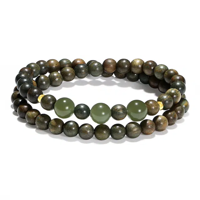 【优选好料】 色菲尔 新中式叠戴三圈串珠 国风小众转运珠福财双收万事顺利复古时尚通勤学生日常百搭盘玩#好运 绿檀 手串 男女同款情侣款