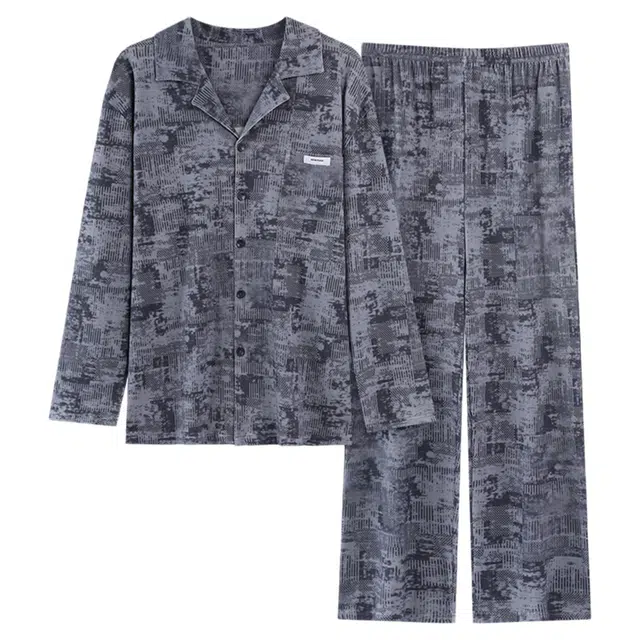 潞优野 简约舒适纯棉长袖长裤开衫高级感可外穿家居服 睡衣套装 男款