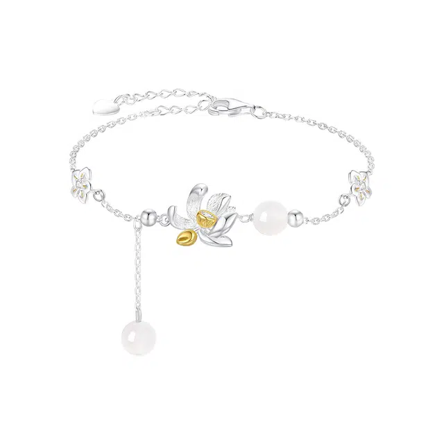 周大生 四时花令 清夏荷 荷花平安扣优雅设计感浪漫 新中式国风清新甜美系通勤百搭 白月光显白贵气感#好运 玉髓 手链 女款