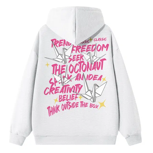 海底小纵队 美式高街千纸鹤撞色字母印花百搭长袖舒适套头袋鼠口袋直筒多巴胺色系宽松无性别主义时尚单品春秋加厚卫衣 男女同款