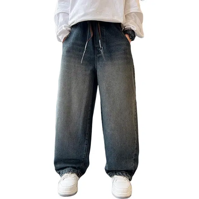 黑恐龙牛仔裤 男童秋季简约韩系宽松直筒裤子