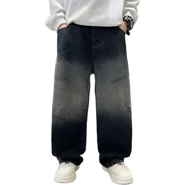 黑恐龙牛仔裤 男童渐变秋季韩系直筒长裤