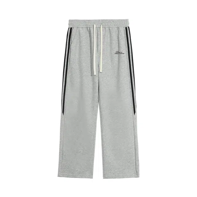 黑恐龙 美式高街潮流字母印花立体纯色侧面线条中腰系带直筒垂感拖地时尚百搭舒适宽松户外运动日常通勤长裤休闲裤 男女同款