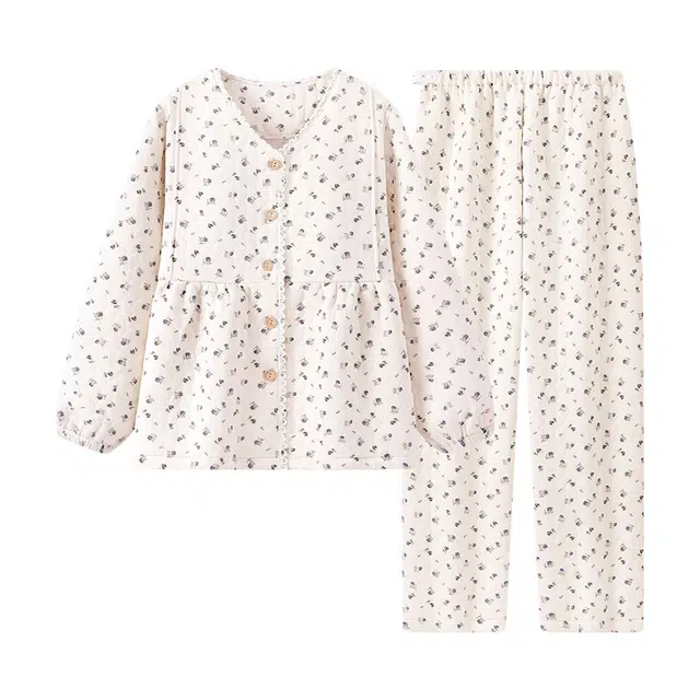 宫蝶 月子服产后哺乳家居服长袖夹层棉带胸垫产妇可调节腰围保暖睡衣套装 女款