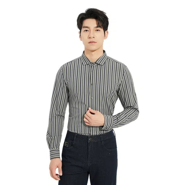 利郎 品位商务条纹质感简约百搭修身秋季长袖衬衫 男款