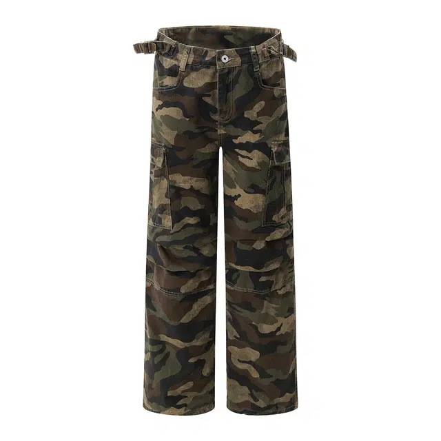 棉基因 美式高街纯棉休闲百搭宽松直筒舒适垂感日常通勤简约潮流迷彩工装牛仔裤 男女同款