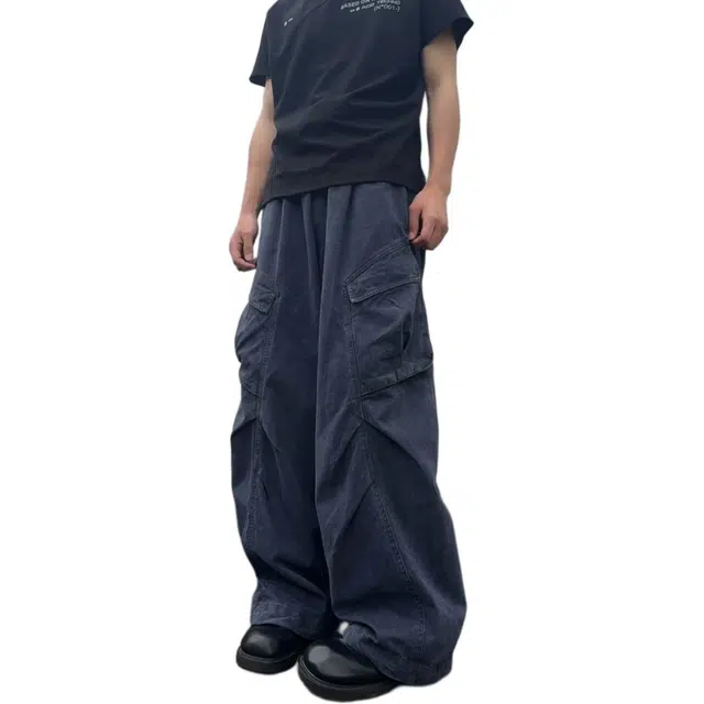 拓菲 美式复古阔腿工装裤潮牌解构设计感宽松直筒垂感长裤子休闲裤 男女同款