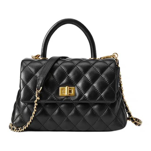 星期六 包包女士百搭款小香风链条菱格包大牌品牌气质高级感通勤包 牛皮 手提包单肩斜挎包 女款 黑色/兰色/米白色