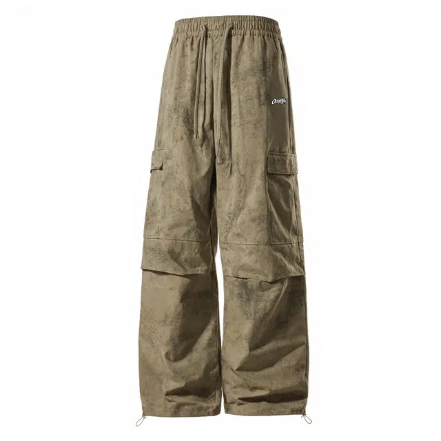 海底小纵队 美式高街系列街头纯色潮流厚板复合标潮牌伞兵工装裤小众抽绳系带宽松阔腿百搭时尚单品显瘦显高情侣休闲类 男女同款