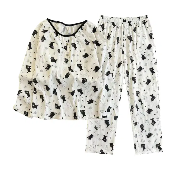 静英鸾 秋冬季可爱小猫甜美风休闲舒适圆领家居服睡衣套装 女款