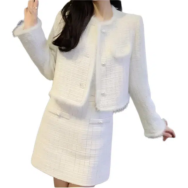 纤丝鸟 小香风时尚气质短外套半身裙两件套裙装套装 女款