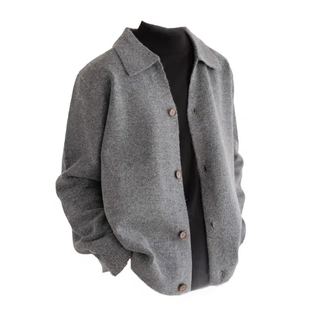 半空山 纯色简约轻奢慵懒感单排扣开衫外套软糯舒适亲肤透气潮流百搭翻领针织衫 男女同款