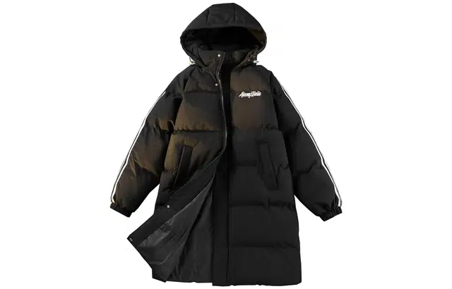 徐太浪 美式中长款过膝保暖面包服侧边撞色条纹设计感加厚连帽上衣外套棉服 男女同款