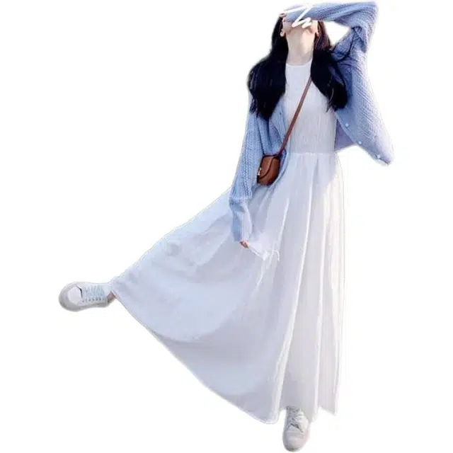 纤丝鸟 优雅气质小香风开衫连衣裙简约休闲百搭裙装套装 女款