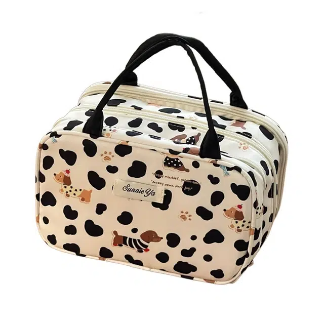 艾情草之恋可爱腊肠小狗化妆包大容量旅游分区护肤品三层收纳包手提洗漱包包 防尘收纳便携多层
