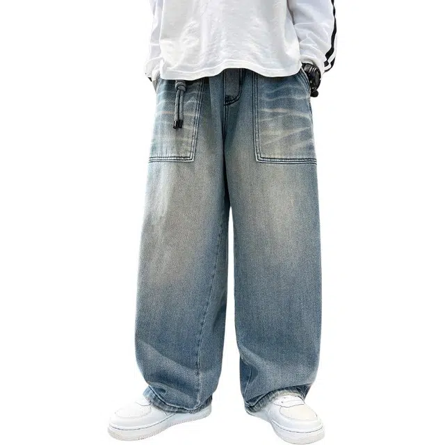 黑恐龙牛仔裤 潮流直筒裤宽松 男女同款