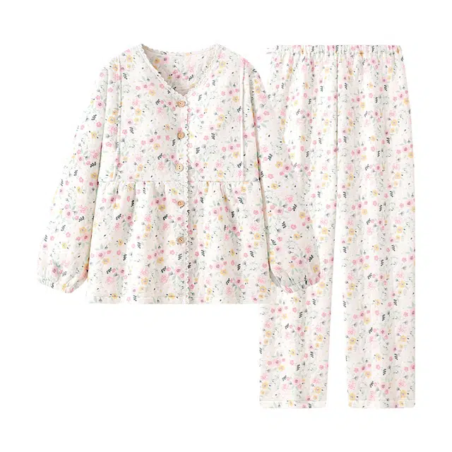 宫蝶 月子服长袖夹层棉产后哺乳家居服带胸垫产妇可调节腰围保暖睡衣套装 女款