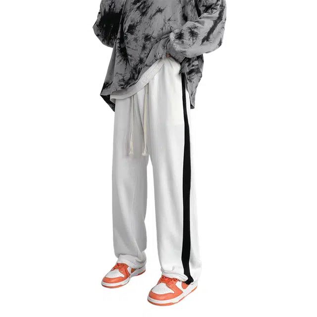 玉儿恋 男士拼色条纹休闲裤韩版潮流青少年直筒长裤宽松阔腿裤运动裤 男款