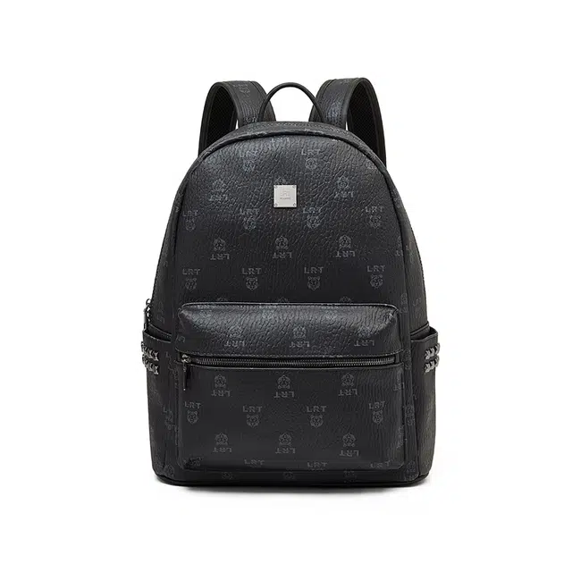 老人头 经典复古印花简约通勤高级质感小众大容量背包 合成革 双肩包 常规 男女同款情侣款 黑色