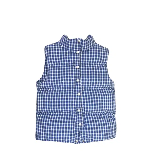 望莱仕 大码胖妹妹韩系复古格子女秋短款叠穿立领马夹长袖外套马甲 女款