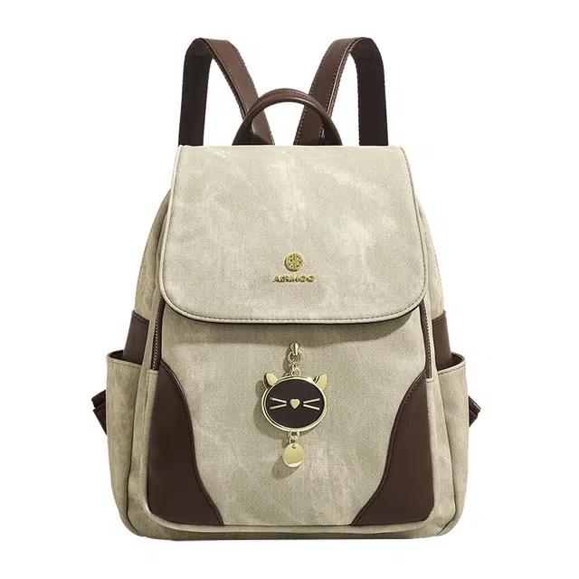 恒源祥 清新软压花百搭经典印花时尚背包 超纤合成革 双肩包 女款 抹茶色