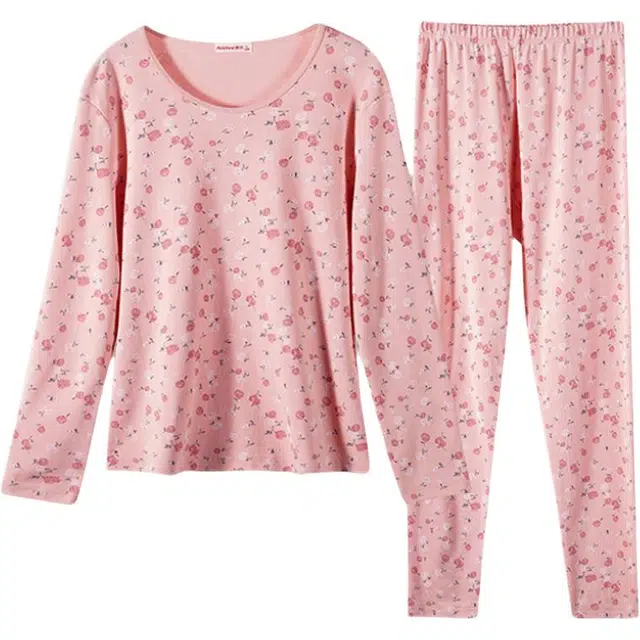 潞优野 时尚甜美碎花舒适纯棉打底衫秋衣秋裤 保暖套装 女款