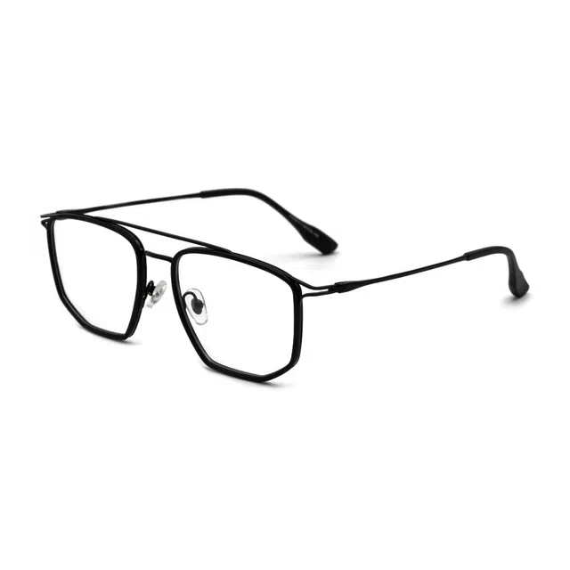 【可配度数】 小罗弟 时尚双梁大框镂空 合金+板材 不规则形 光学眼镜 男女同款情侣款 黑色