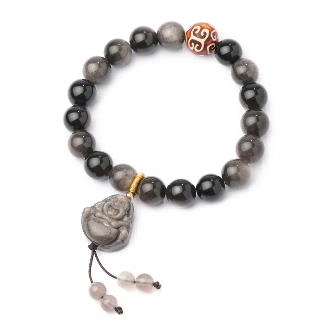三檀小舍 新中式国潮国风珠串转运 大气#好运 黑曜石 手串 男女同款情侣款
