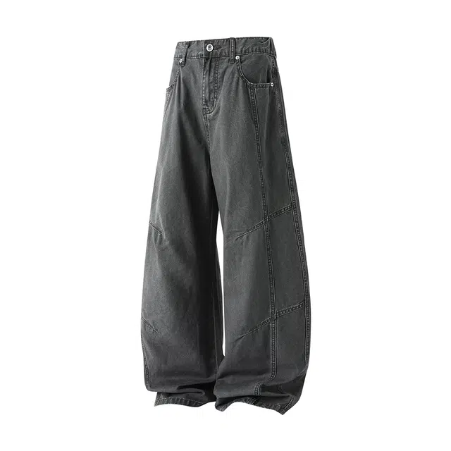 素杭 美式高街设计感拼接结构弯刀阔腿裤中性风日常百搭宽松户外工装休闲裤 男女同款