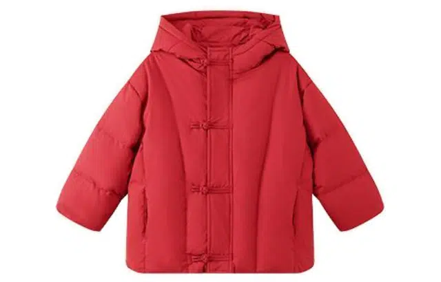 左西 纯色连帽中式保暖拜年服羽绒服 儿童款 红色