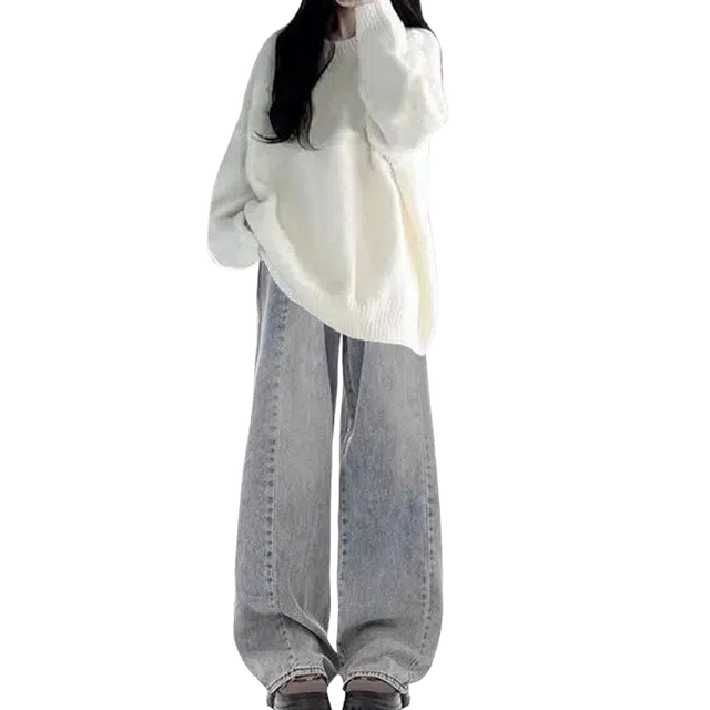 轻迎 甜美洋气宽松阔腿牛仔裤休闲套装 女款