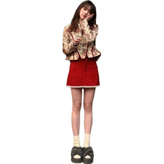 纤丝鸟 新中式国风气质设计感短款上衣纯欲高腰半身裙两件套裙装套装 女款