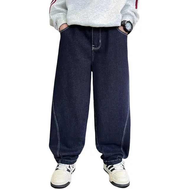 黑恐龙牛仔裤 男童秋季时髦纯色极简百搭长裤