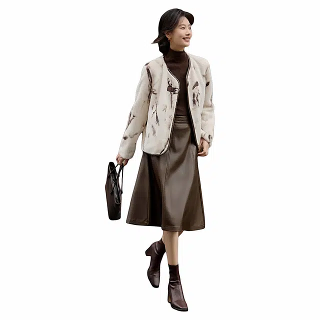 佐塞斯 高端品质轻奢新中式晕染保暖皮草秋冬毛茸茸皮毛一体上衣绒感外套 女款