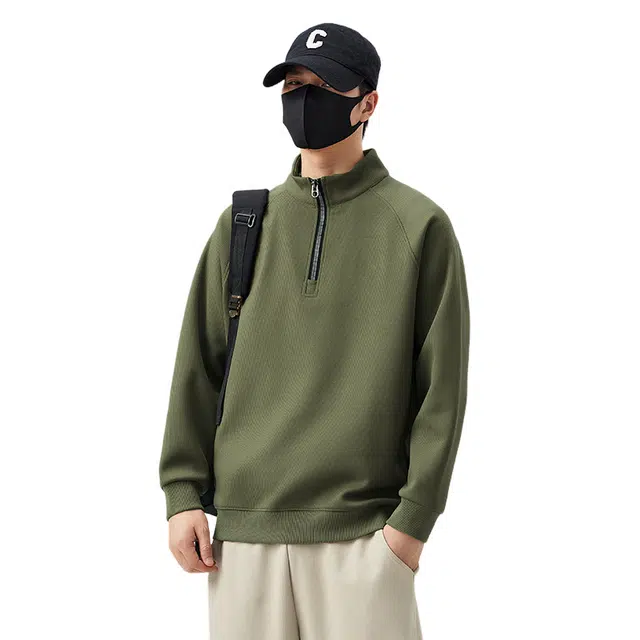 赛瀚 高级感半拉链卫衣长袖男款宽松套头立领打底衫秋季厚款百搭舒适亲肤男装时尚上衣显瘦少年感高街外穿通勤男士衣服 男女同款