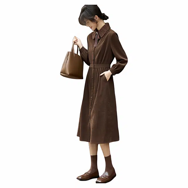 佐塞斯 高端品质轻奢美拉德穿搭秋冬优雅衬衫毛织领拼接磨毛裙子长袖连衣裙 女款