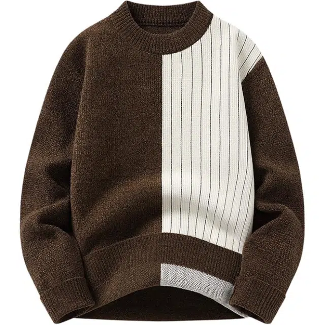 卡丹狄诺 圆领宽松拼色舒适休闲保暖长袖毛衣针织衫 男女同款