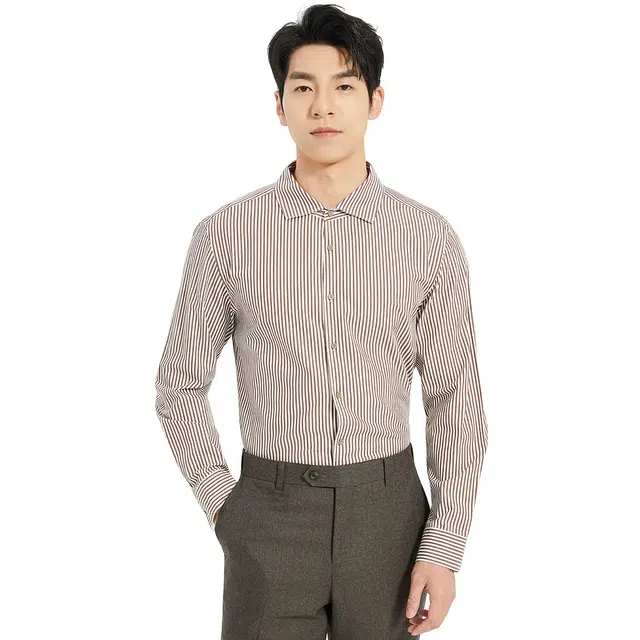 利郎 品位商务棉混纺条纹温莎领复古时尚简约百搭秋季长袖衬衫 男款