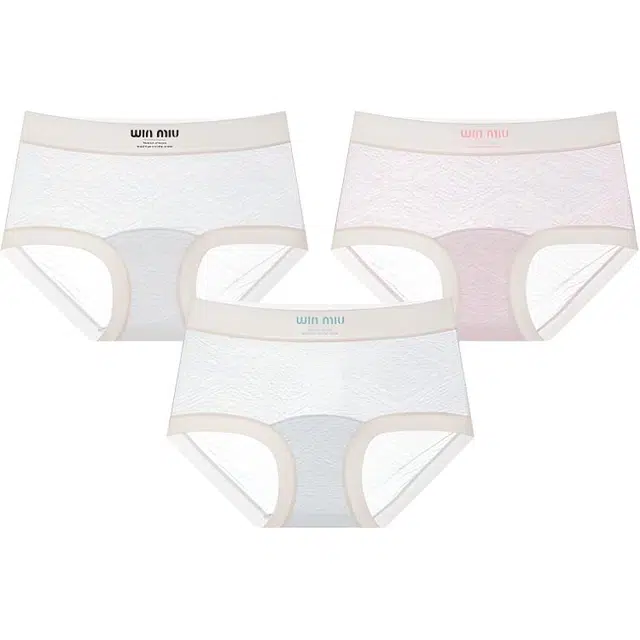 草本初色 无痕冰丝透气中腰短裤速干纯欲性感少女桑蚕裆包臀不卡裆时尚简约字母撞色蕾丝三角内裤 女款