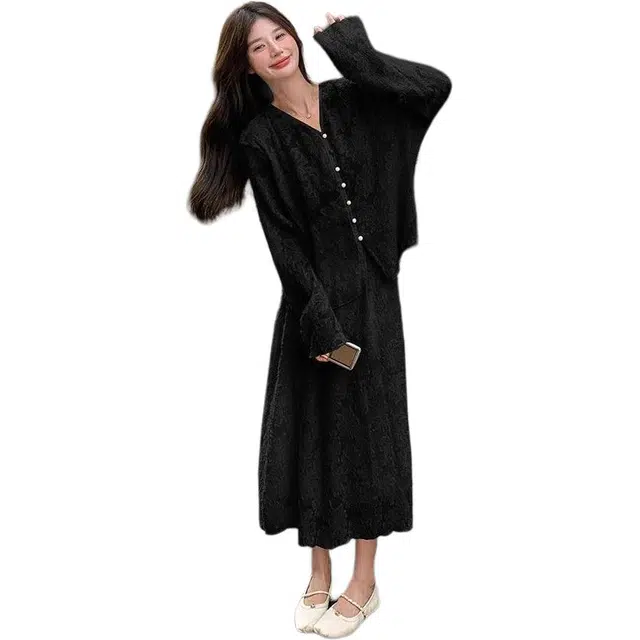 纤丝鸟 温柔小香风休闲百搭上衣半身裙两件套遮肉裙装套装 女款