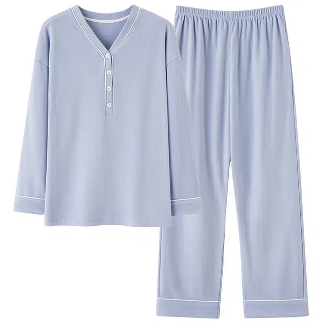 俏薇妮 德绒秋冬季长袖简约保暖家居服半开襟宽松可外穿睡衣套装 女款