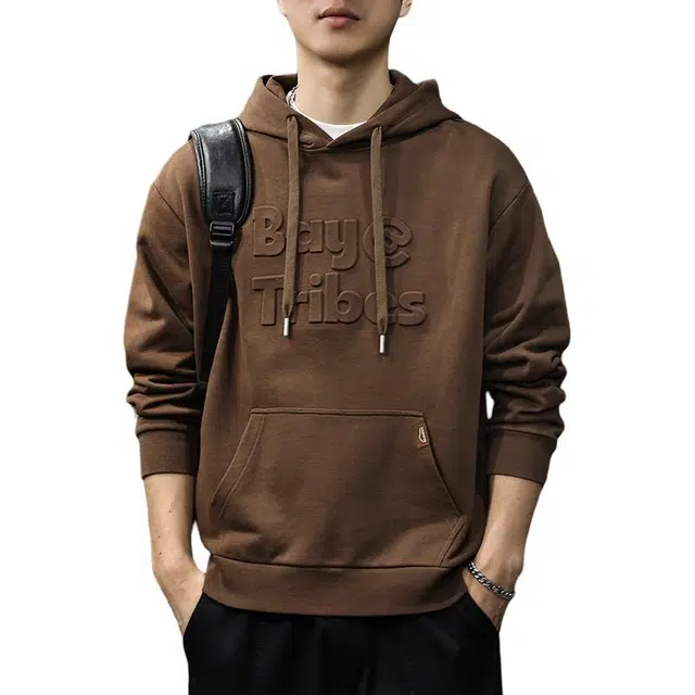 前进牛 秋季美式复古经典潮流休闲字母钢印极简风连帽重磅宽松套头外套户外百搭长袖上衣卫衣 男款