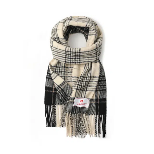 宫里的世界 时尚格纹简约舒适百搭 聚酯纤维 绒线围巾 男女同款情侣款