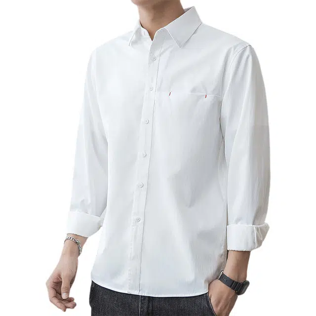赛瀚 高级感纯色翻领衬衫长袖男款重磅休闲衬衣外套百搭舒适时尚春秋厚款亲肤男装宽松上衣显瘦少年感通勤高街外穿男士衣服 男女同款