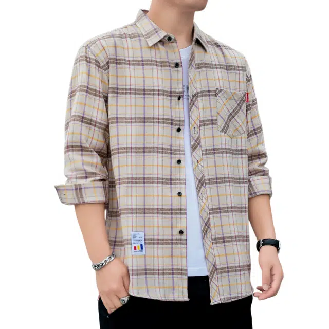 赛瀚 高街复古潮流格子衬衫长袖男款翻领休闲垂感嘻哈多风格衬衣外套春秋厚款百搭舒适亲肤男装宽松上衣显瘦外搭外穿男士衣服 男女同款