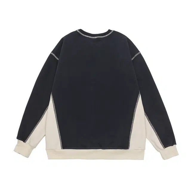 【dme】 美式撞色拼接上衣藏青百搭长袖潮牌休闲运动个性重磅宽松圆领卫衣 男女同款