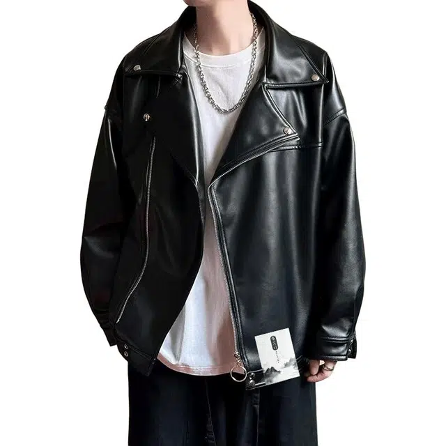 【美式痞帅休闲斜拉链机车皮衣】布客行 潮酷前卫霸气有型不羁亲肤柔软顺滑小众设计高级感百搭宽松日常个性做旧外套夹克 男女同款